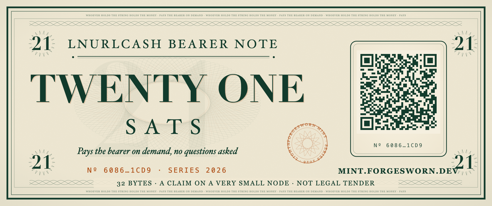 Today’s bearer note, live from the mint